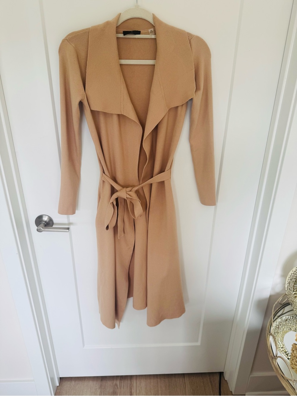 T Tahari Camel Open Front Belted Cardigan Coat XS